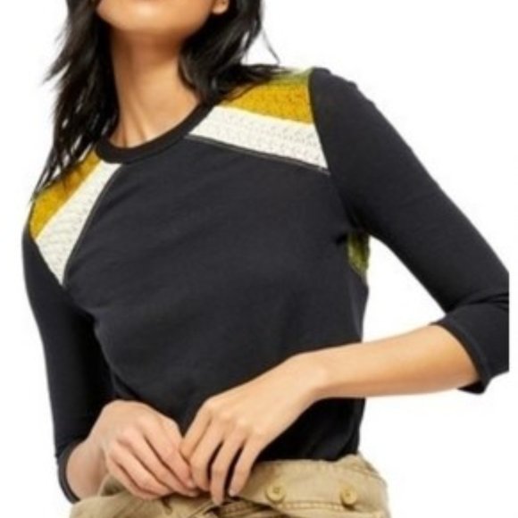 Free People Tops - FREE PEOPLE Retro Black Combo Rainbow Top
